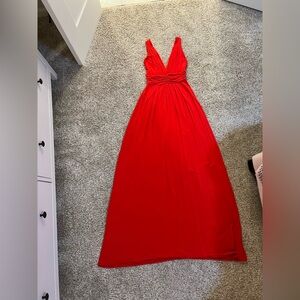 Tart - Elegant Red Sleeveless Maxi Dress Deep V-neck Plunging Neckline - XS
